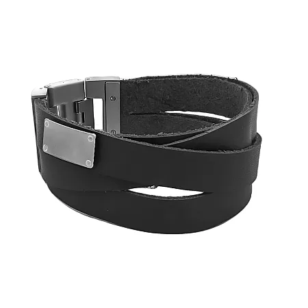 Δερμάτινη χειροπέδα, ανδρικό βραχιόλι από ανοξείδωτο ατσάλι, TRIBUTE, 0230377301