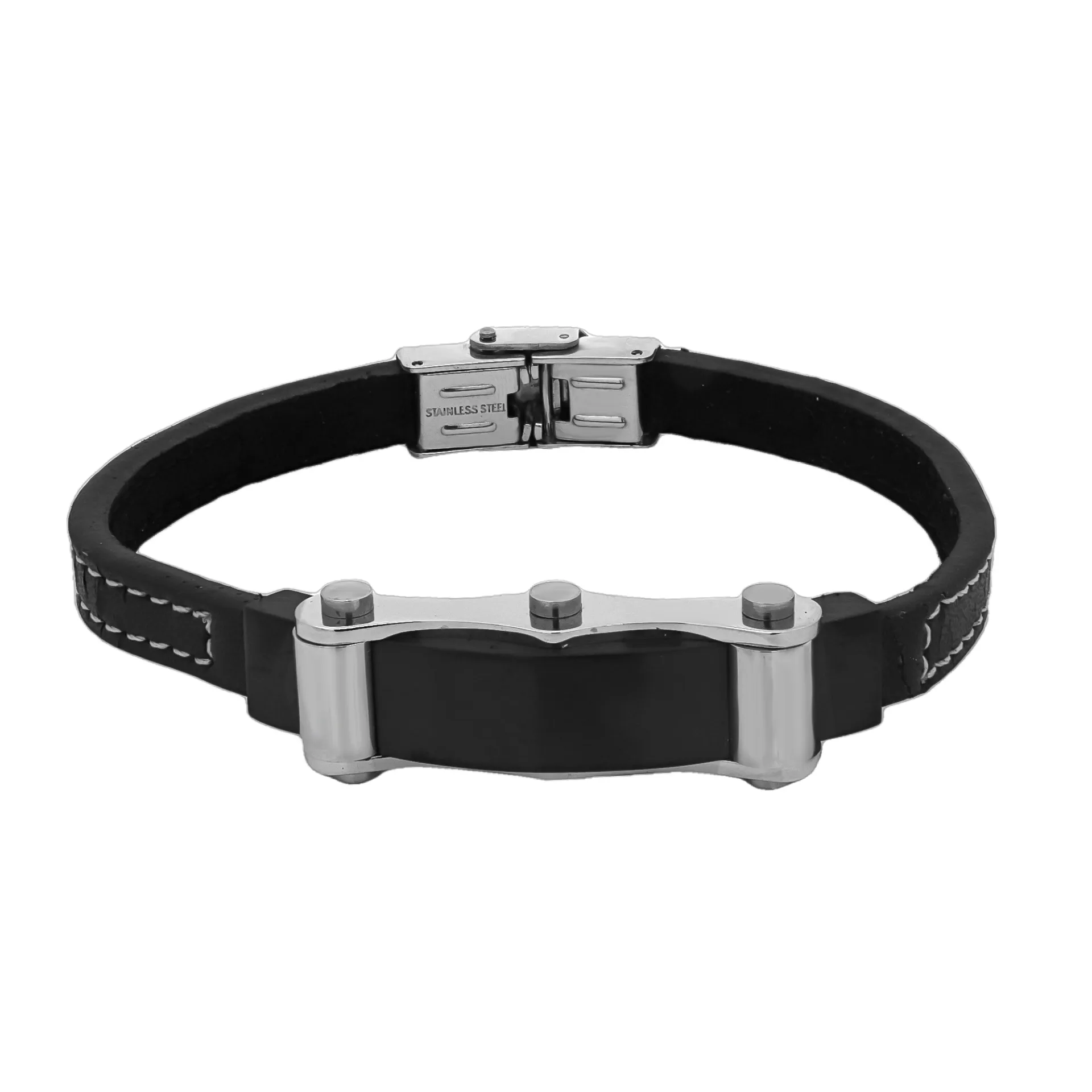 Ανδρικό βραχιόλι με ανοξείδωτο ατσάλι & δέρμα, 22 εκατοστά, TRIBUTE, 0230347301
