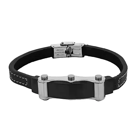 Ανδρικό βραχιόλι με ανοξείδωτο ατσάλι & δέρμα, 22 εκατοστά, TRIBUTE, 0230347301